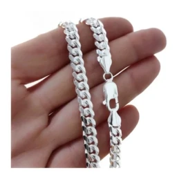 Cadena Plata Ley 925m barbada maciza 60 cm. cubana 7.2 mm. ancho