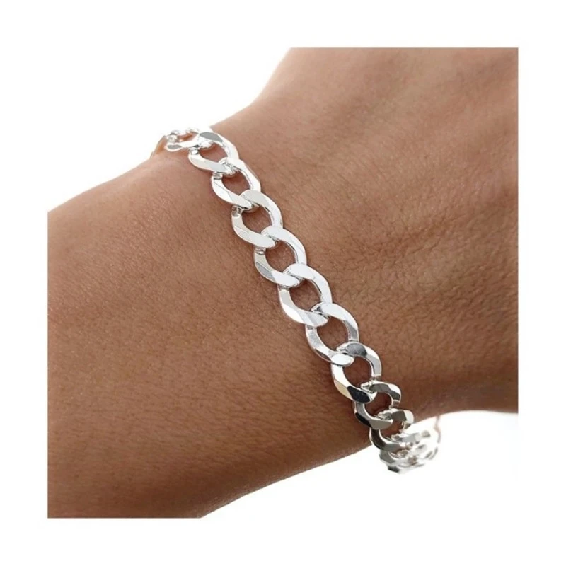 Pulsera Plata Ley 925m cadena barbada 20 cm. ancho 7 mm.
