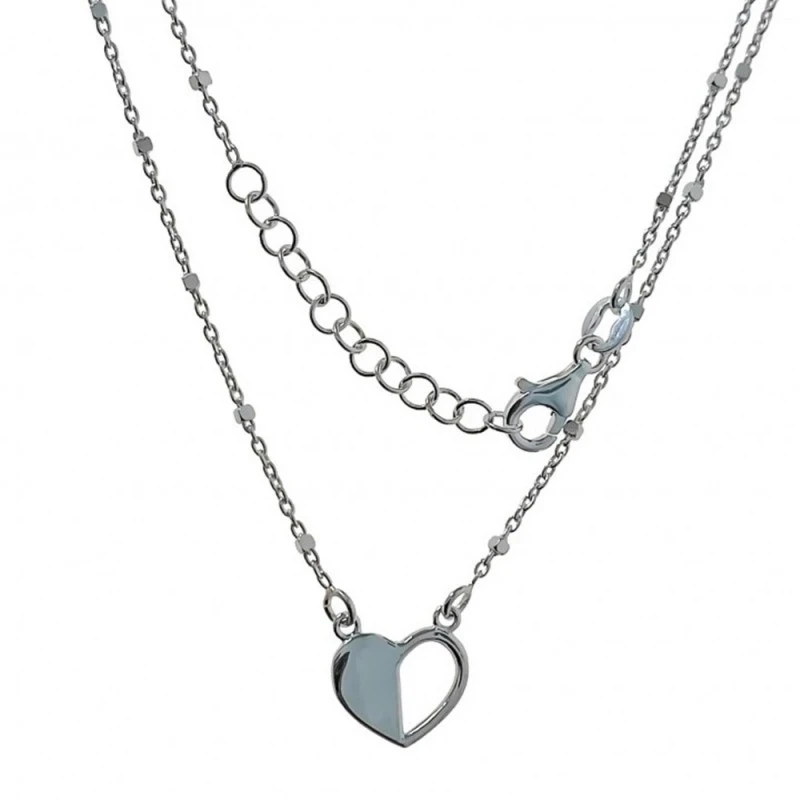 Collar Plata Ley 925m cadena combinada 42 cm. colgante corazón 11 mm.