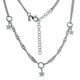 Gargantilla Plata Ley 925m doble cadena barbada 40 cm. ancho 1.2 mm.