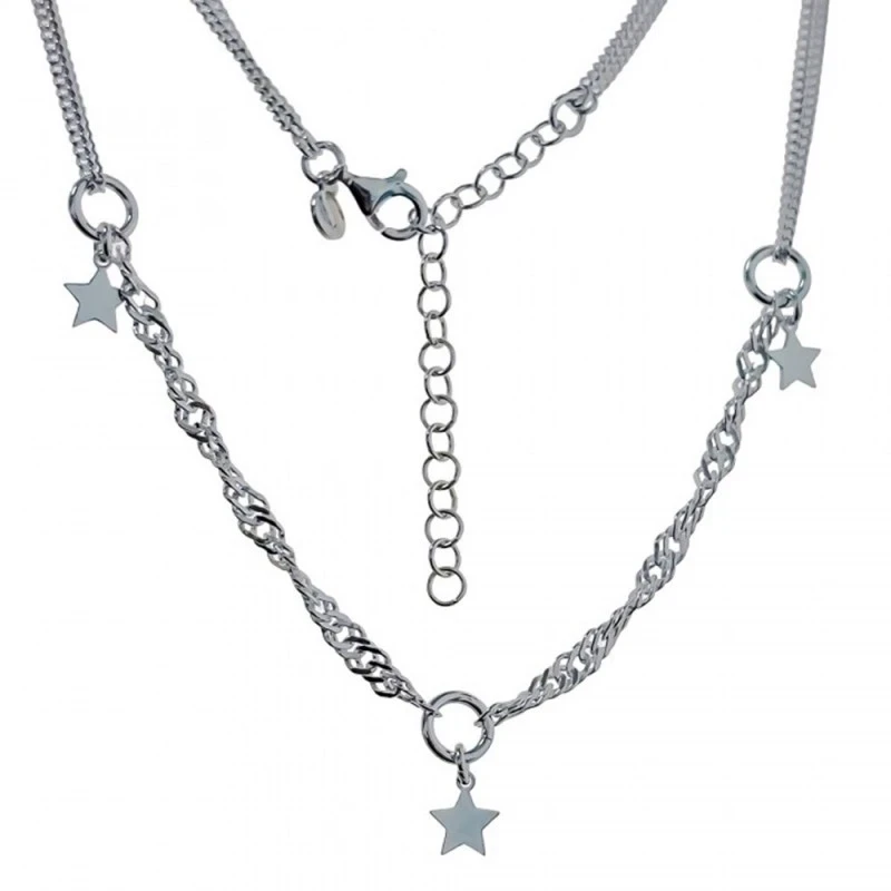 Gargantilla Plata Ley 925m doble cadena barbada 40 cm. ancho 1.2 mm.