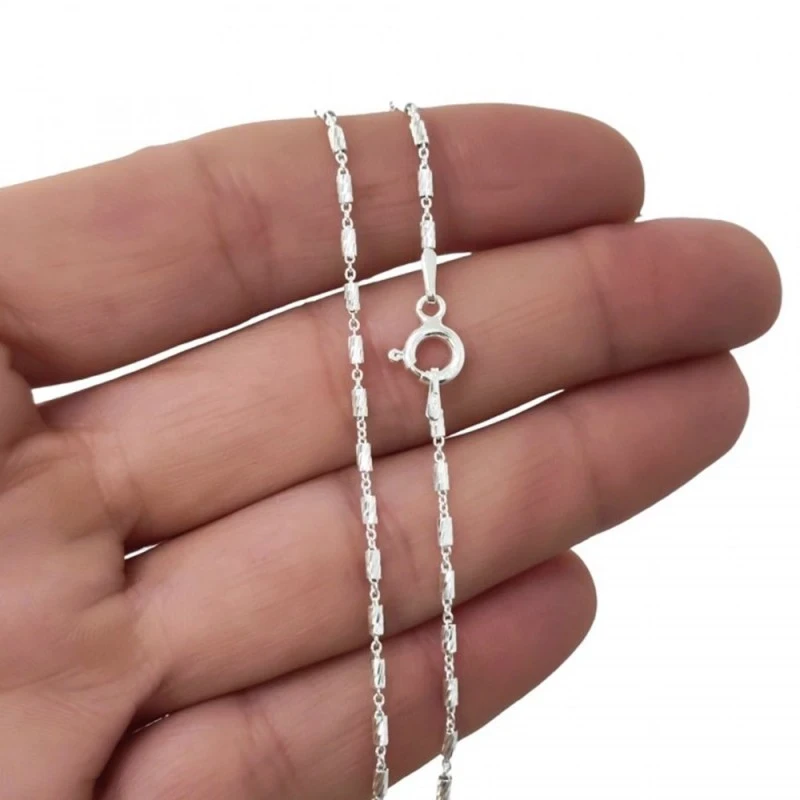 Cadena Plata Ley 925m combinada 45 cm. tramos tallados 1.5 x 3.5 mm.