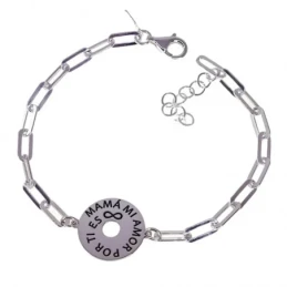 Pulsera Plata Ley 925m mujer 18 cm. cadena forzada mensaje MAMÁ MI AM