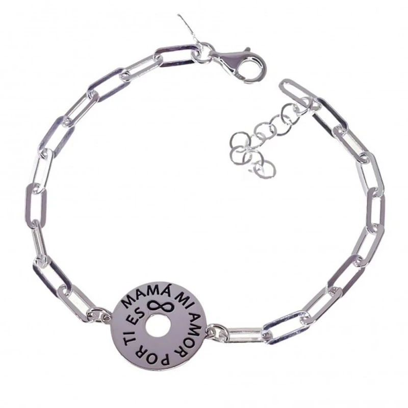 Pulsera Plata Ley 925m mujer 18 cm. cadena forzada mensaje MAMÁ MI AM