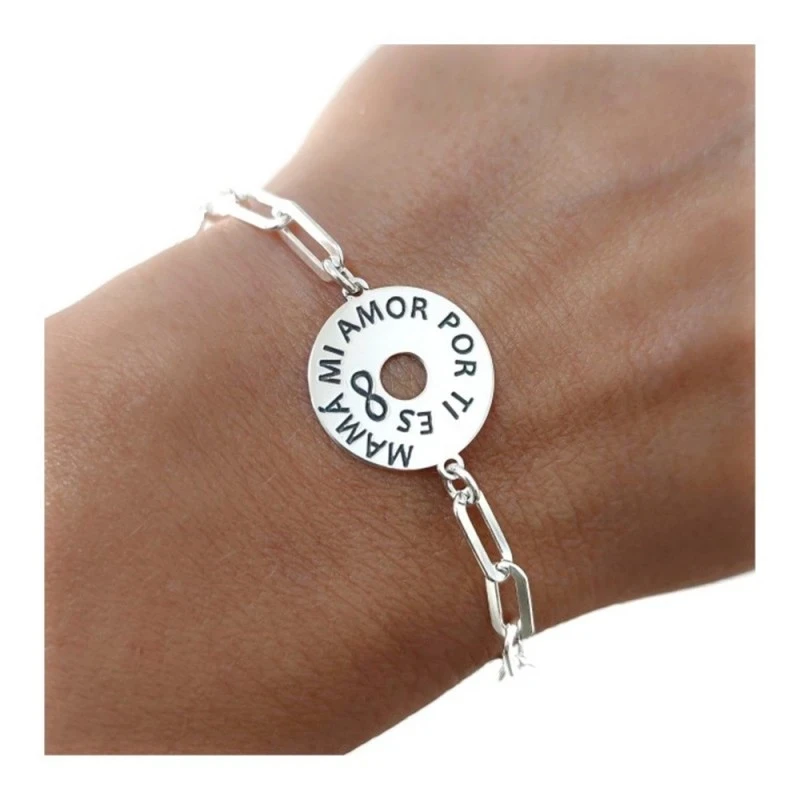 Pulsera Plata Ley 925m mujer 18 cm. cadena forzada mensaje MAMÁ MI AM