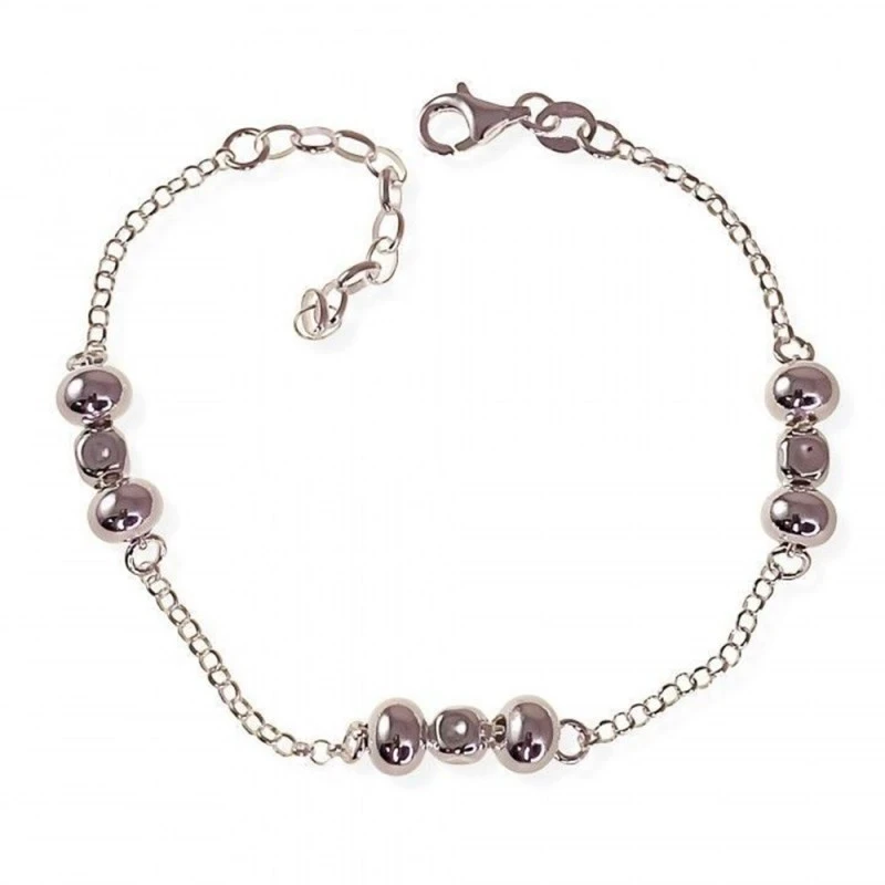 Pulsera Plata Ley 925m mujer 16.5 cm. cadena rolo combinada bolas lis