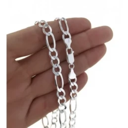 Cadena Plata Ley 925m alternada 3x1 largo 60 cm. ancho 7 mm.