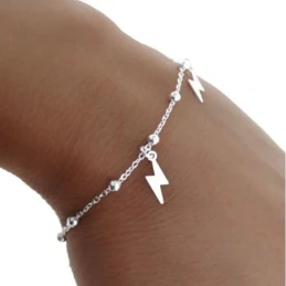 Pulsera Plata Ley 925m mujer 19 cm. cadena bolas combinadas rayos col