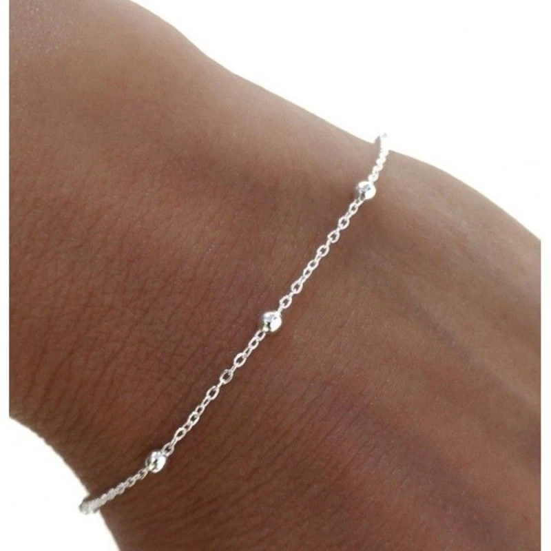 Pulsera Plata Ley 925m mujer 19 cm. cadena combinada bolas 0.25 mm. l