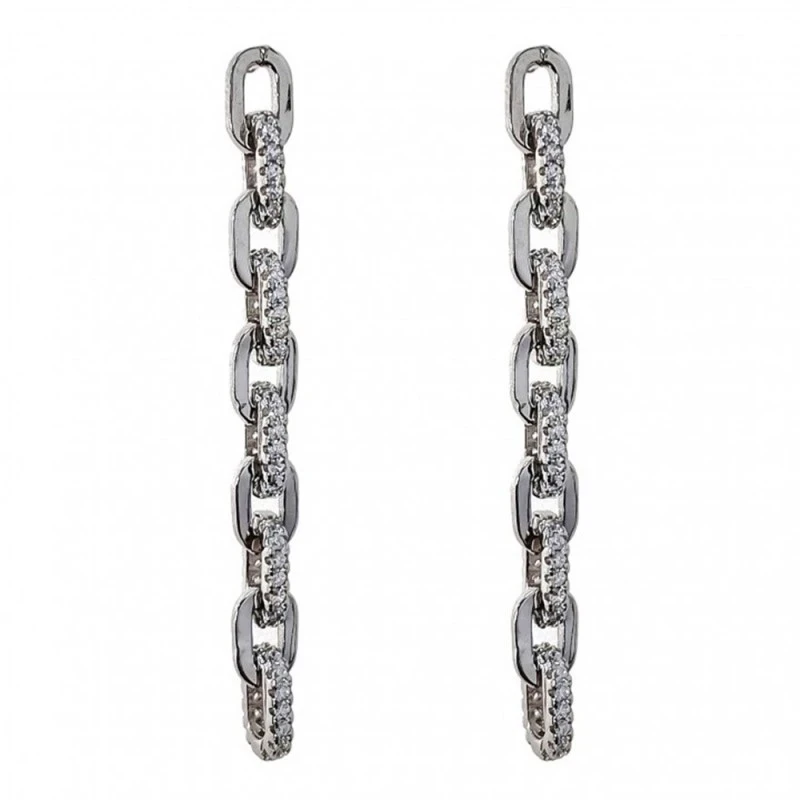 Pendientes Plata Ley 925m cadena asas ancho 4 mm. piedras microengast
