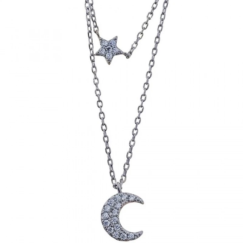 Gargantilla Plata Ley 925m cadena forzada 41.5 cm. rodiada luna circo