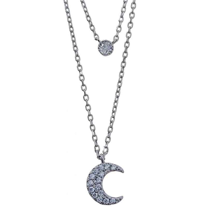 Gargantilla Plata Ley 925m cadena forzada 41.5 cm. detalle luna 10 mm