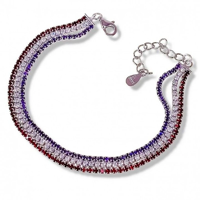 Pulsera Plata Ley 925m mujer 16 cm. triple cadena circonitas colores