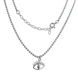 Collar Plata Ley 925m mujer 41 cm. bolas lisas 2 mm. colgante ojo 12