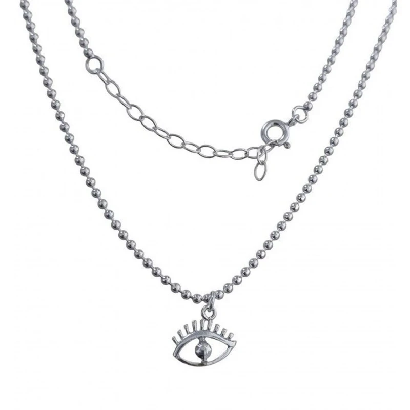 Collar Plata Ley 925m mujer 41 cm. bolas lisas 2 mm. colgante ojo 12