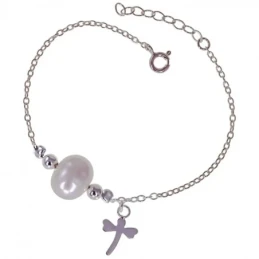 Pulsera Plata Ley 925m mujer 17.5 cm. cadena forzada perla 11 mm. lib