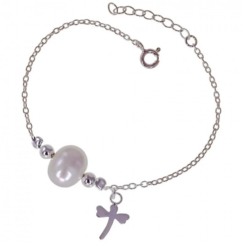 Pulsera Plata Ley 925m mujer 17.5 cm. cadena forzada perla 11 mm. lib