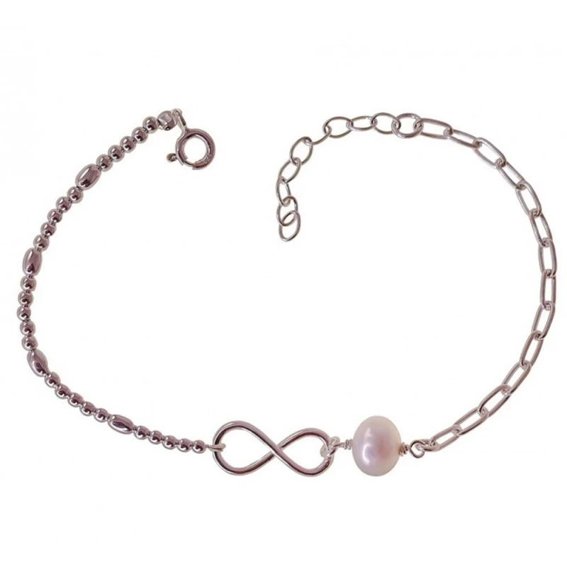 Pulsera Plata Ley 925m mujer 18 cm. forzada alargada combinada bolas