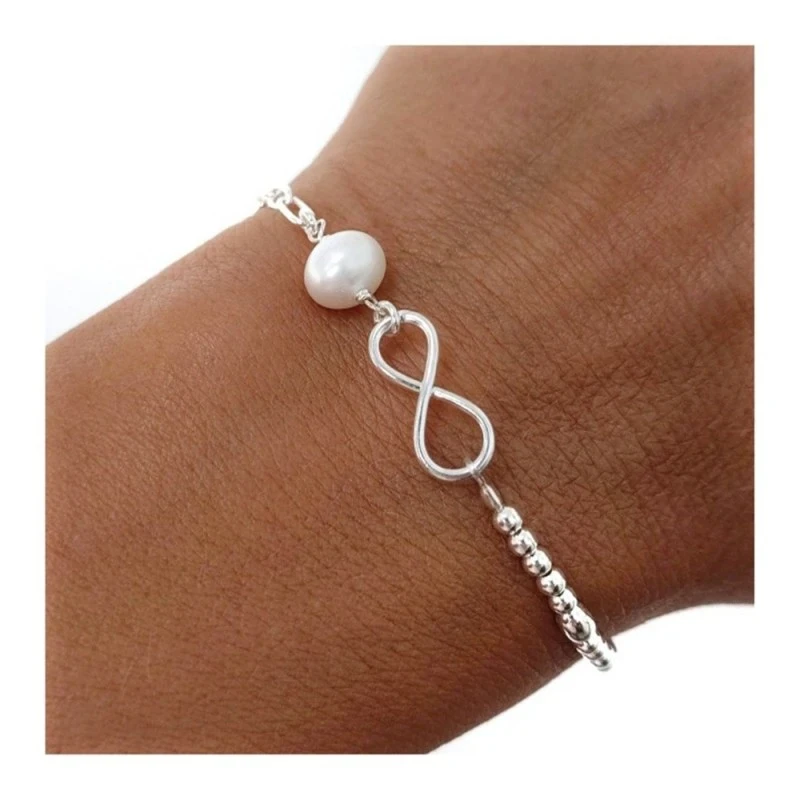 Pulsera Plata Ley 925m mujer 18 cm. forzada alargada combinada bolas