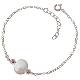 Pulsera Plata Ley 925m mujer 18 cm. cadena forzada perla 10 mm. bolas