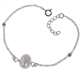 Pulsera Plata Ley 925m mujer 17 cm. forzada perla 8 mm. combinada bol