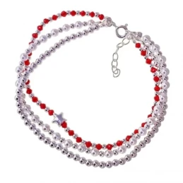 Pulsera Plata Ley 925m mujer 17.5 cm. tripe cladena piedras rojas est