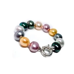 Pulsera Plata Ley 925m mujer 12 perlas shell colores combinados