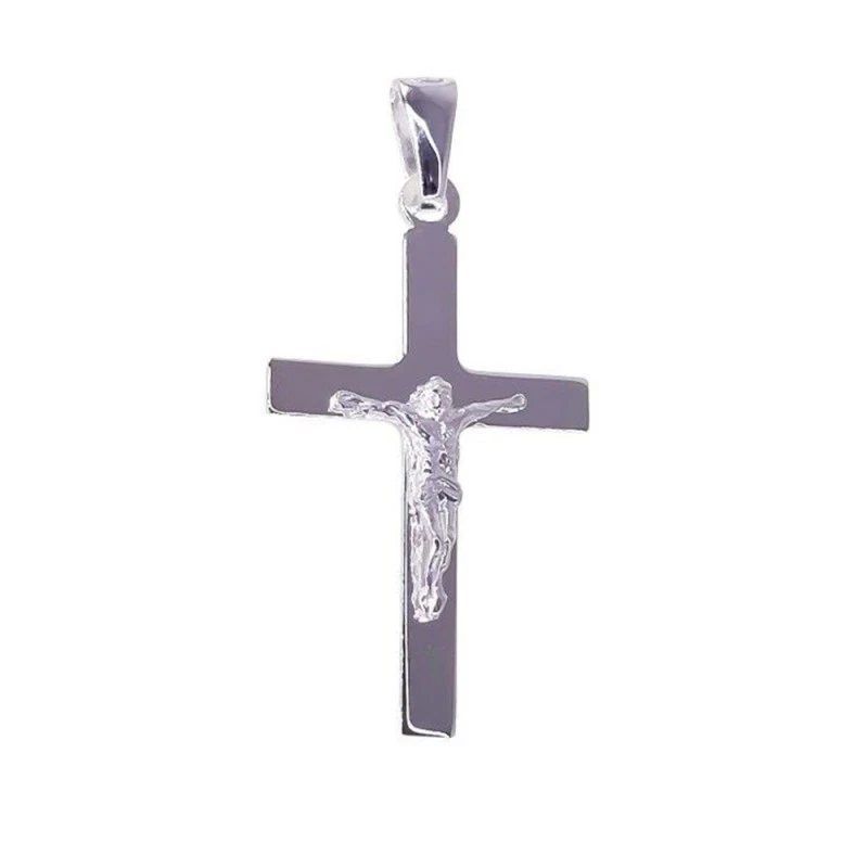 Cruz Cristo Colgante Plata Ley 925m lisa 31 mm.