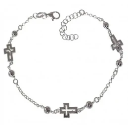 Pulsera Plata Ley 925m mujer 17 cm. cadena rolo detalle cruces 8 mm.