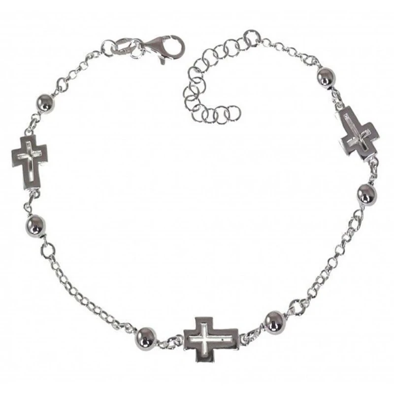 Pulsera Plata Ley 925m mujer 17 cm. cadena rolo detalle cruces 8 mm.