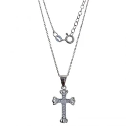 Collar Plata Ley 925m mujer 41.5 cm. forzada colgante cruz circonitas