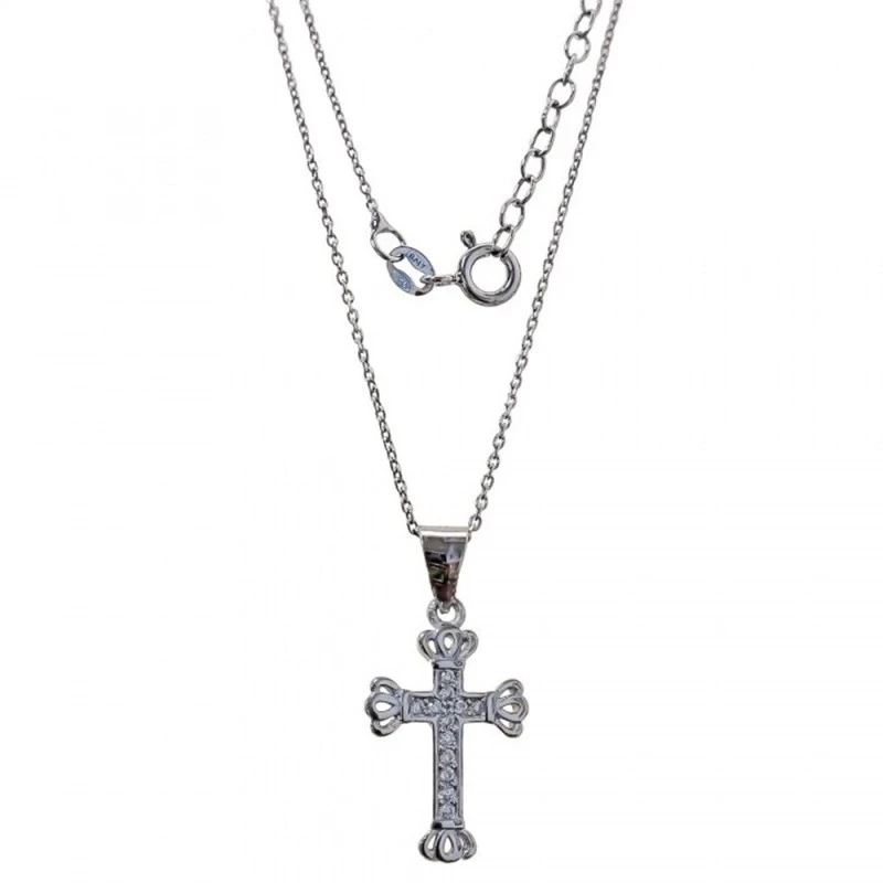 Collar Plata Ley 925m mujer 41.5 cm. forzada colgante cruz circonitas