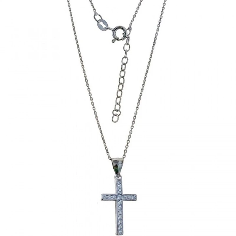 Collar Plata Ley 925m mujer 41.5 cm. cadena forzada colgante cruz 20
