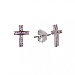 Cruz Pendientes Plata Ley 925m mujer 11 mm. circonitas mircoengaste