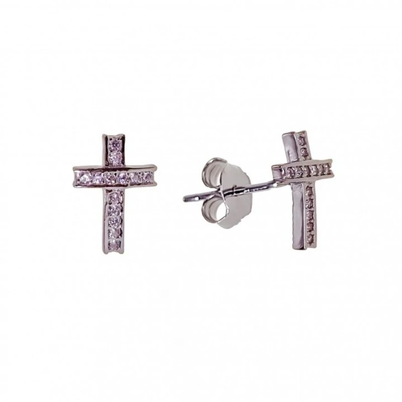 Cruz Pendientes Plata Ley 925m mujer 11 mm. circonitas mircoengaste