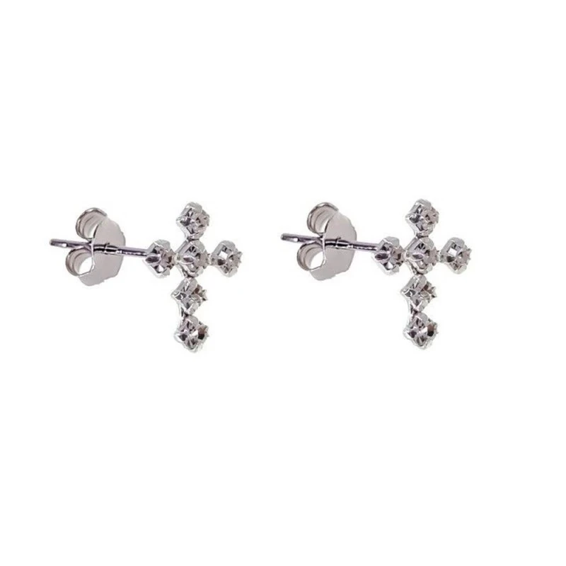 Cruz Pendientes Plata Ley 925m rodiados 10 mm. circonitas