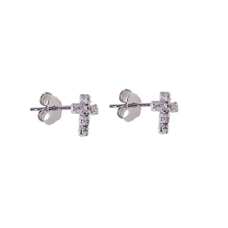 Cruz Pendientes Plata Ley 925m rodiados 8 mm. circonitas