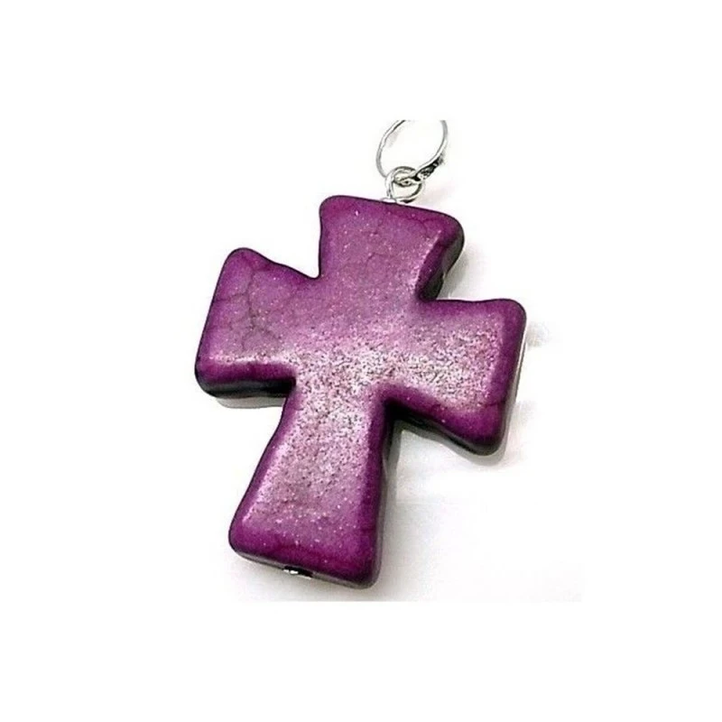 Cruz Colgante Plata Ley 925m piedra color morado 35 mm.