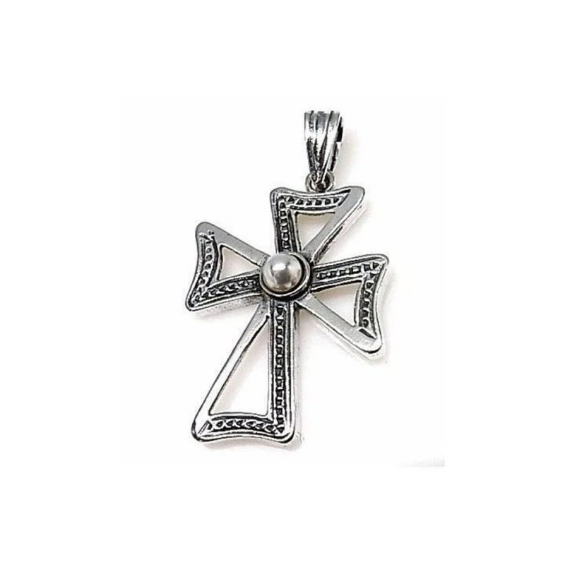 Cruz Colgante Plata Ley 925m calada 30 mm. piedra centro color blanco