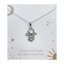 Mano Fátima Collar Plata Ley 925m mujer 42 cm. nácar centro 6 mm. tam