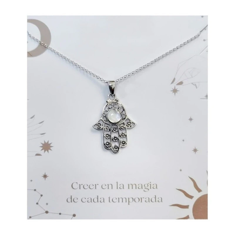 Mano Fátima Collar Plata Ley 925m mujer 42 cm. nácar centro 6 mm. tam