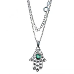 Mano Fátima Collar Plata Ley 925m mujer 42 cm. abulón centro 6 mm. ta