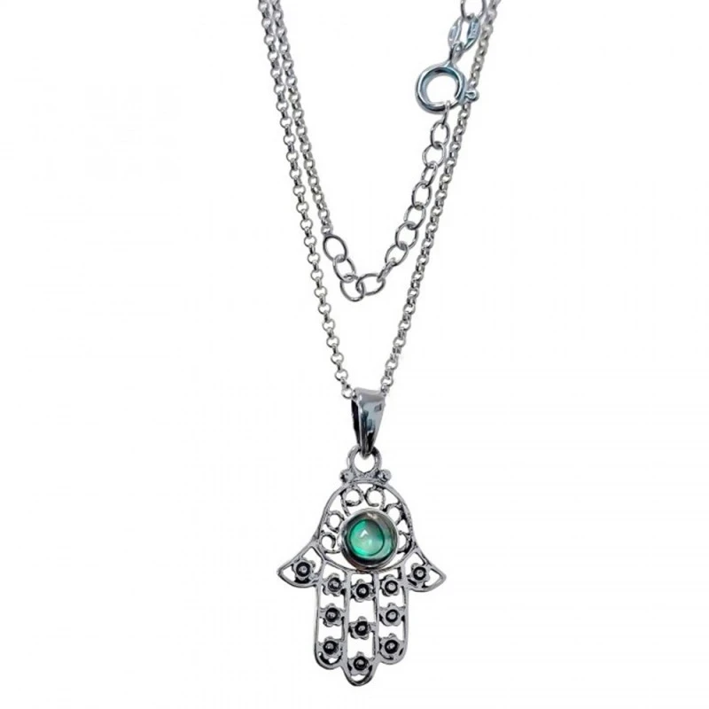 Mano Fátima Collar Plata Ley 925m mujer 42 cm. abulón centro 6 mm. ta