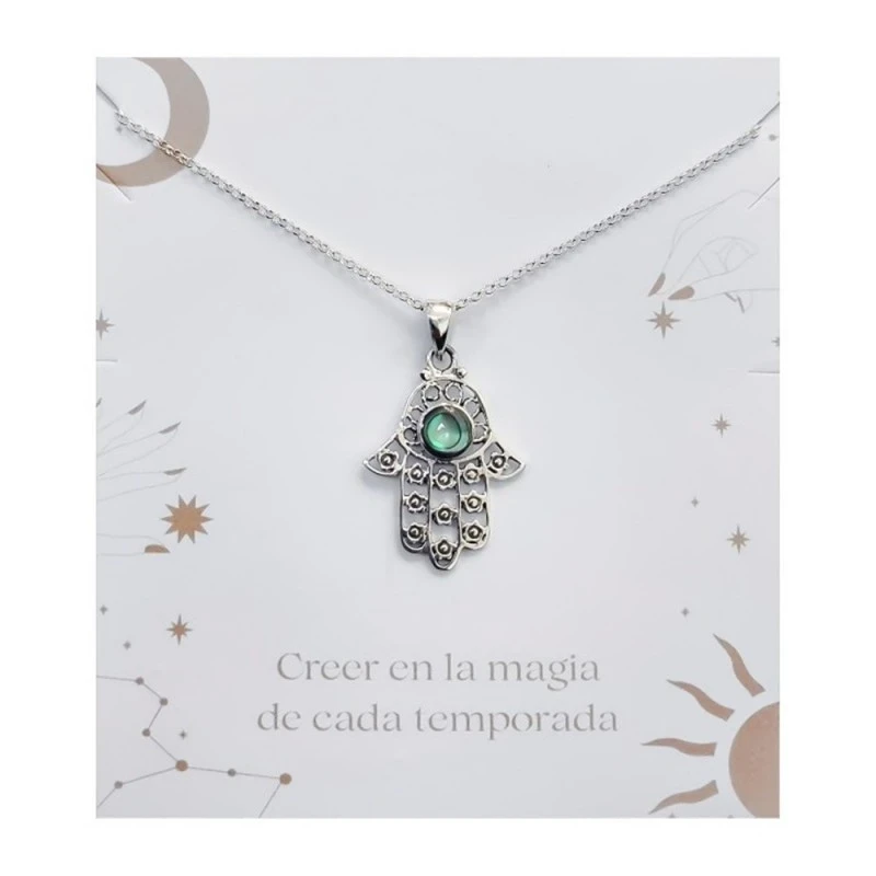 Mano Fátima Collar Plata Ley 925m mujer 42 cm. abulón centro 6 mm. ta