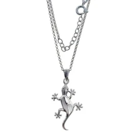 Collar Plata Ley 925m mujer 42 cm. colgante salamandra 29 mm. detalle