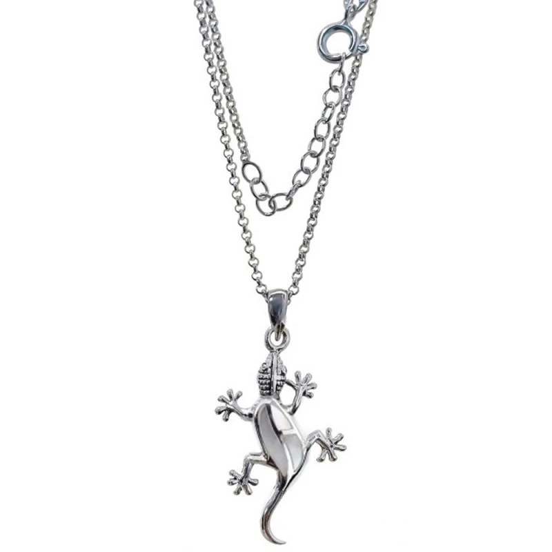Collar Plata Ley 925m mujer 42 cm. colgante salamandra 29 mm. detalle