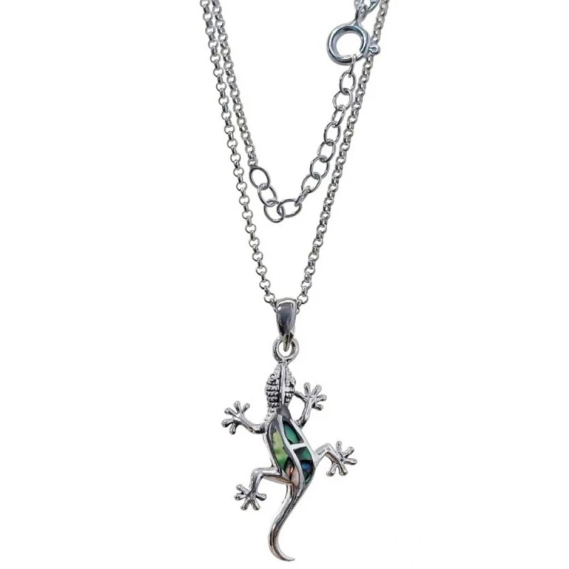 Collar Plata Ley 925m mujer 42 cm. colgante salamandra 29 mm. detalle