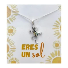 Collar Plata Ley 925m mujer 42 cm. colgante salamandra 29 mm. detalle
