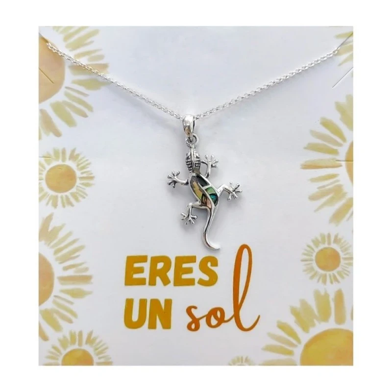 Collar Plata Ley 925m mujer 42 cm. colgante salamandra 29 mm. detalle