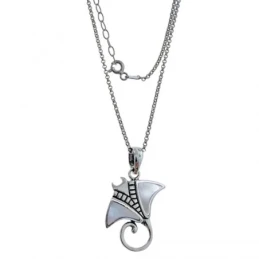 Collar Plata Ley 925m mujer 42 cm. colgante raya 22 mm. detalle nácar